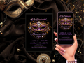 Masquerade Ball Invitation Template, Purple Gold Mask Party Invite, Editable Digital Invitation, Printable 5x7, Mobile & Animated Invite