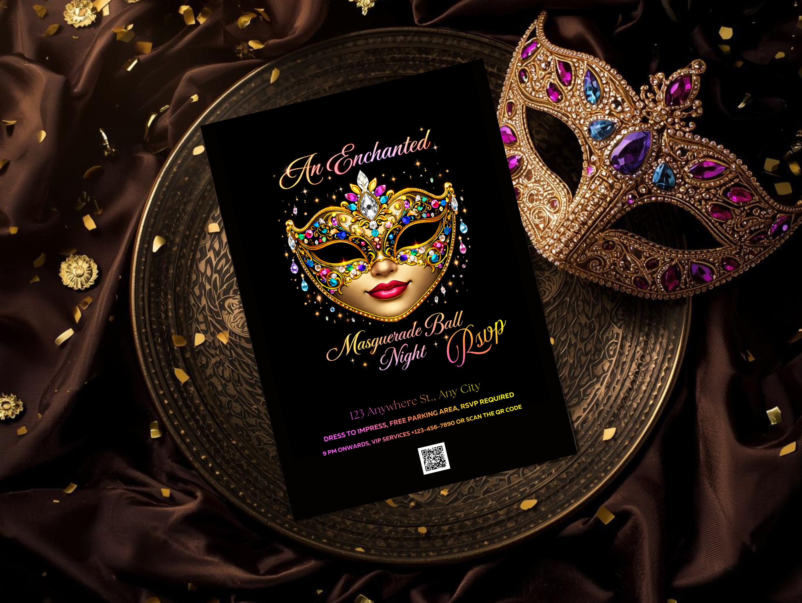 Masquerade Ball Invitation Template, Editable Canva Invitation, Digital Masquerade Party Invite, Mobile Animated Invitation
