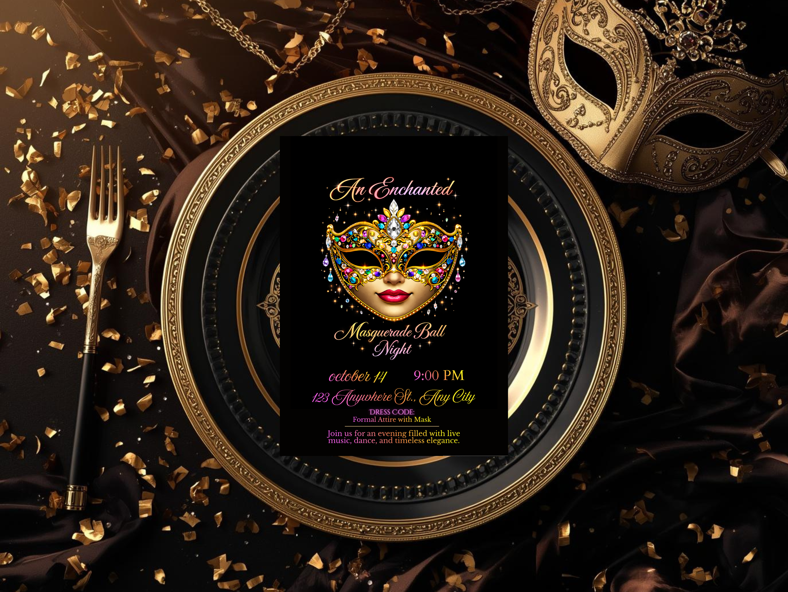 Masquerade Ball Invitation Template, Editable Canva Invitation, Digital Masquerade Party Invite, Mobile Animated Invitation