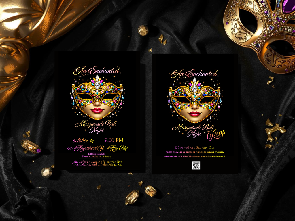 Masquerade Ball Invitation Template, Editable Canva Invitation, Digital Masquerade Party Invite, Mobile Animated Invitation