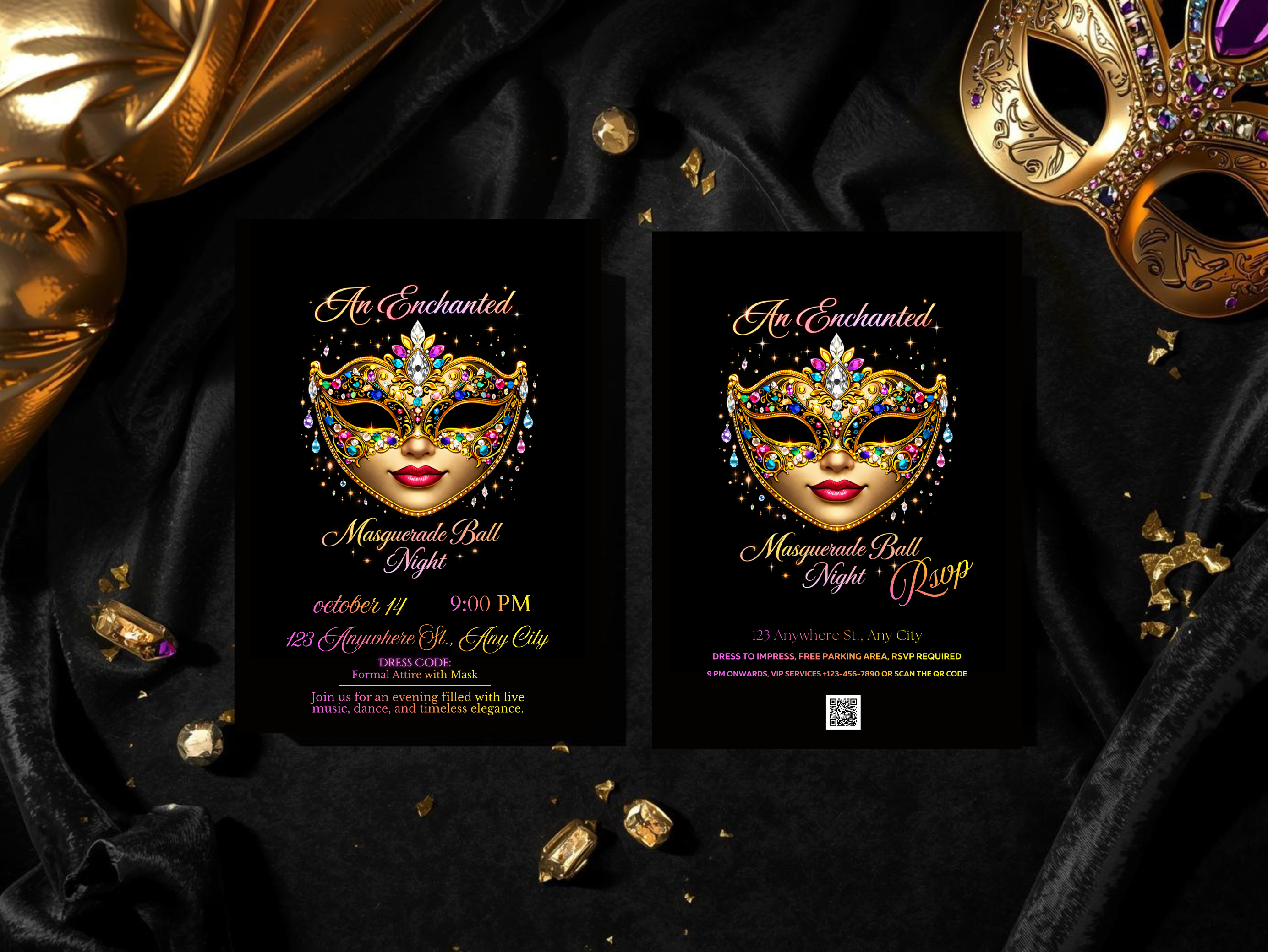 Masquerade Ball Invitation Template, Editable Canva Invitation, Digital Masquerade Party Invite, Mobile Animated Invitation