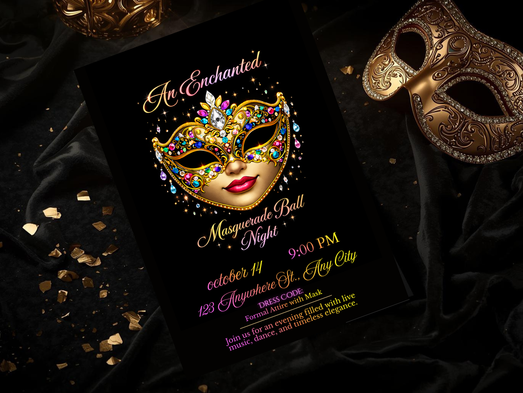 Masquerade Ball Invitation Template, Editable Canva Invitation, Digital Masquerade Party Invite, Mobile Animated Invitation