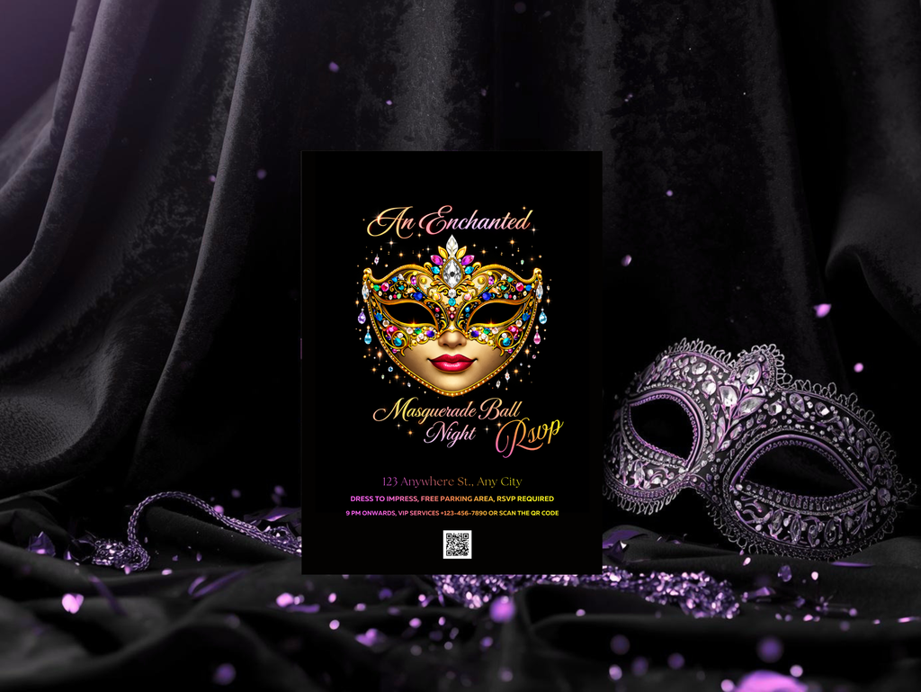 Masquerade Ball Invitation Template, Editable Canva Invitation, Digital Masquerade Party Invite, Mobile Animated Invitation