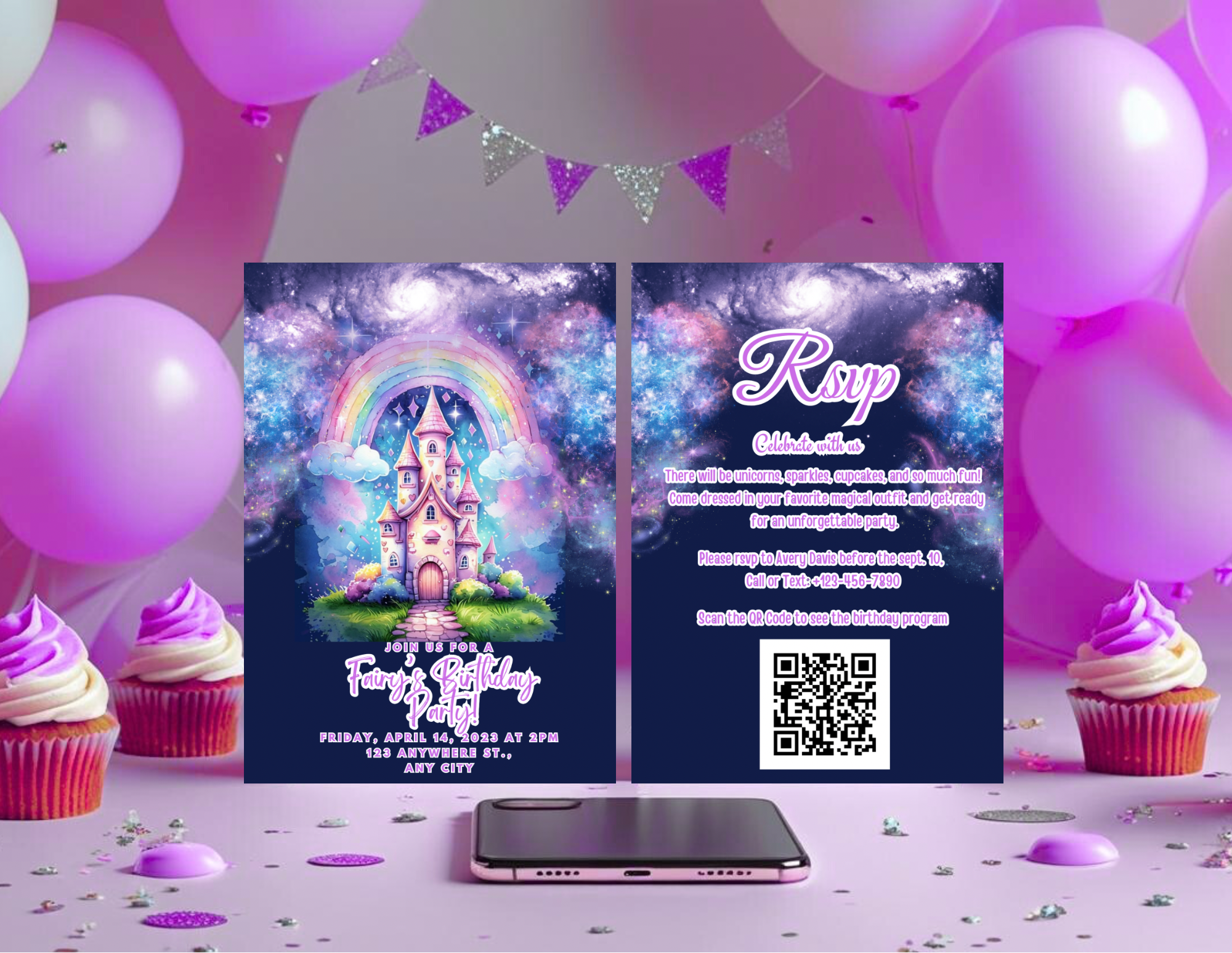 Princess Castle Birthday Invitation Template | Fairytale Kids Party Invite | Editable Canva Digital Invitation | Printable & Mobile Invite
