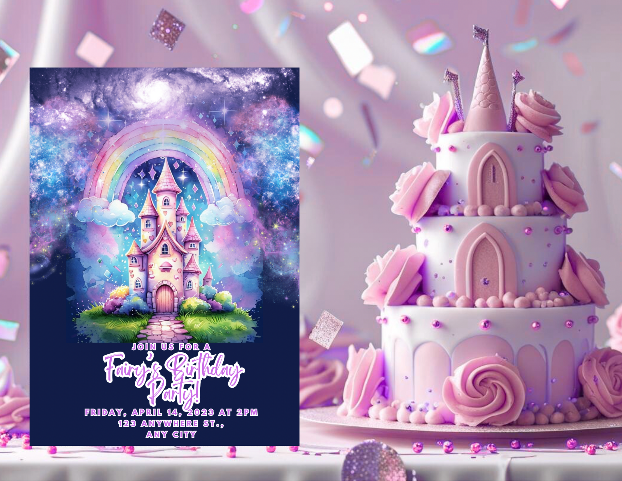 Princess Castle Birthday Invitation Template | Fairytale Kids Party Invite | Editable Canva Digital Invitation | Printable & Mobile Invite