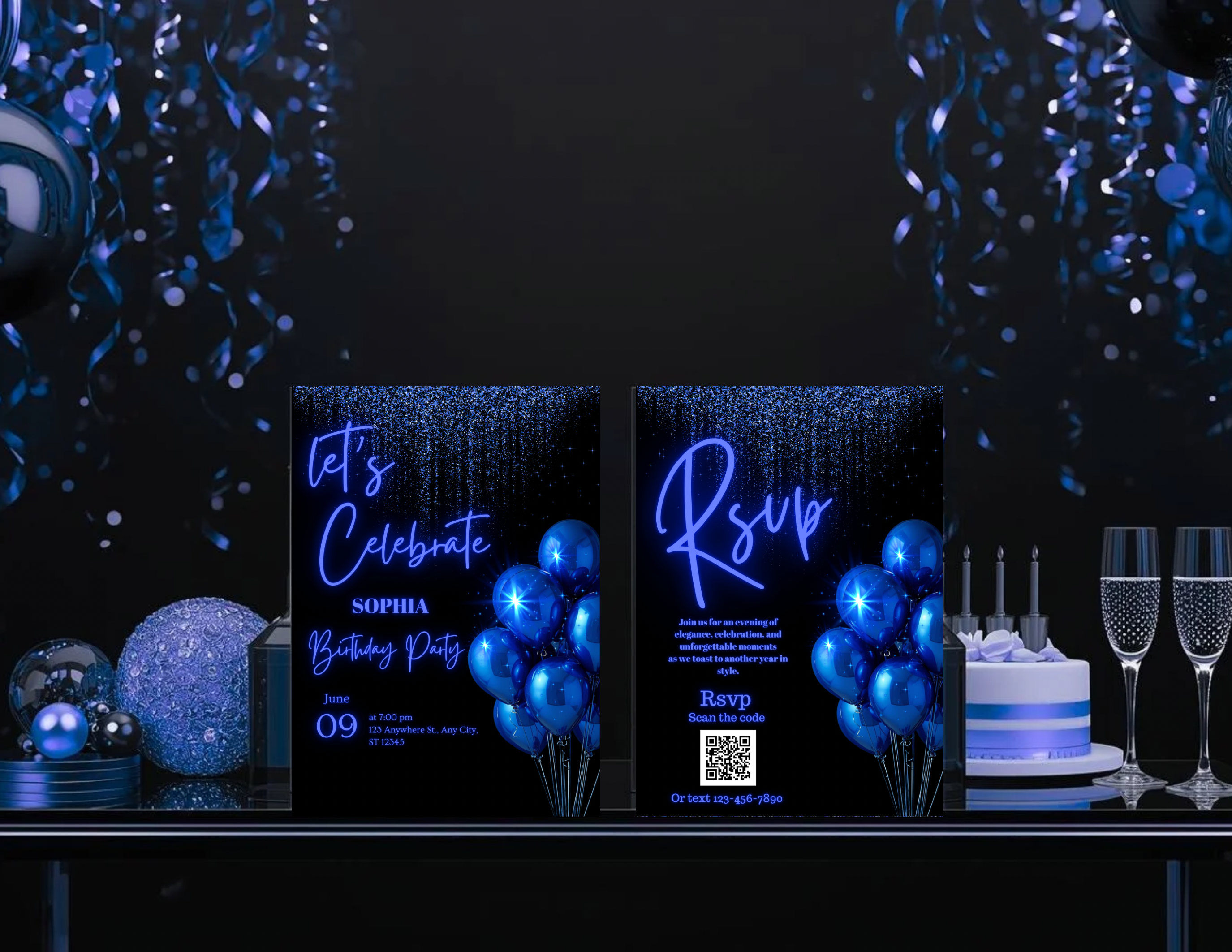 Blue Birthday Invitation Template | Digital Party Invite