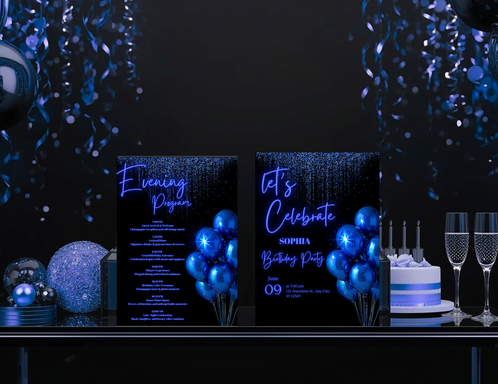 Blue Birthday Invitation Template | Digital Party Invite