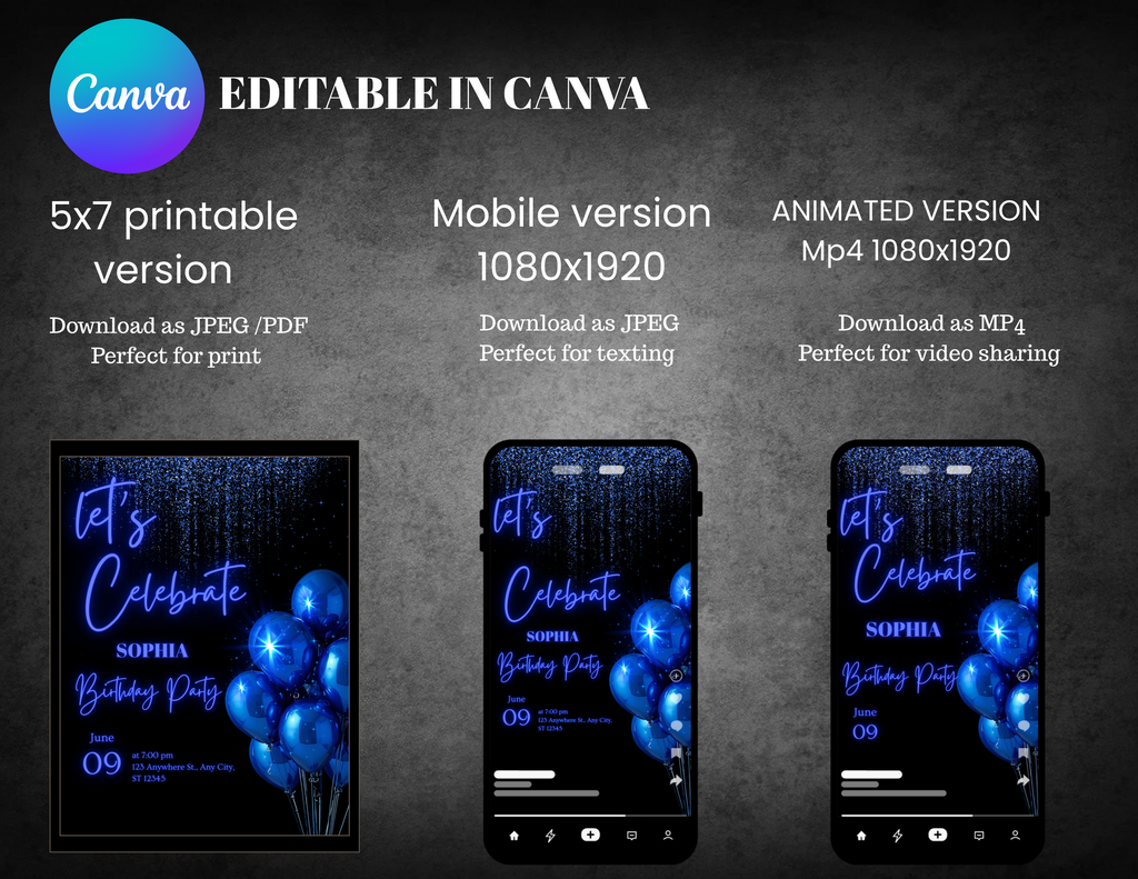 Blue Birthday Invitation Template | Digital Party Invite