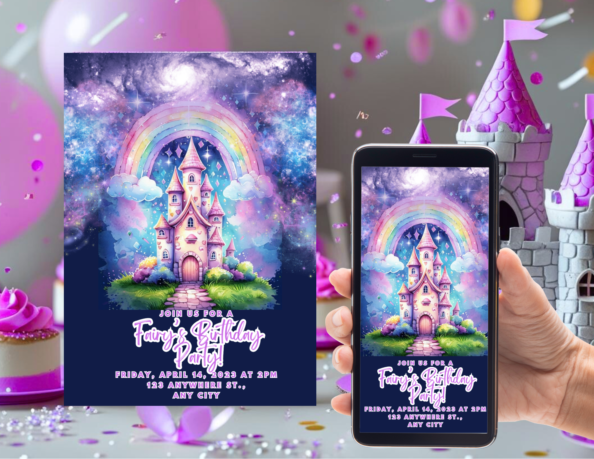 Princess Castle Birthday Invitation Template | Fairytale Kids Party Invite | Editable Canva Digital Invitation | Printable & Mobile Invite