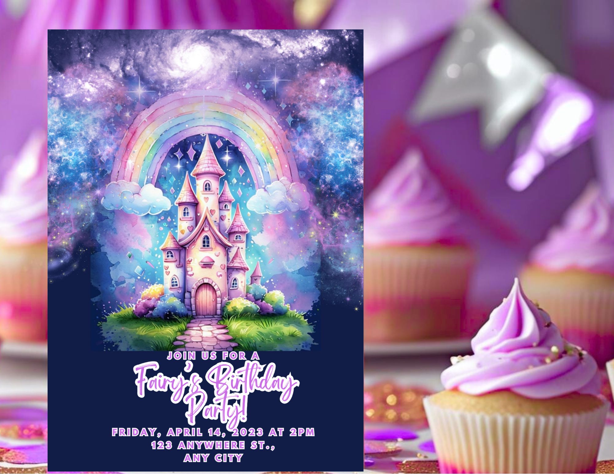 Princess Castle Birthday Invitation Template | Fairytale Kids Party Invite | Editable Canva Digital Invitation | Printable & Mobile Invite