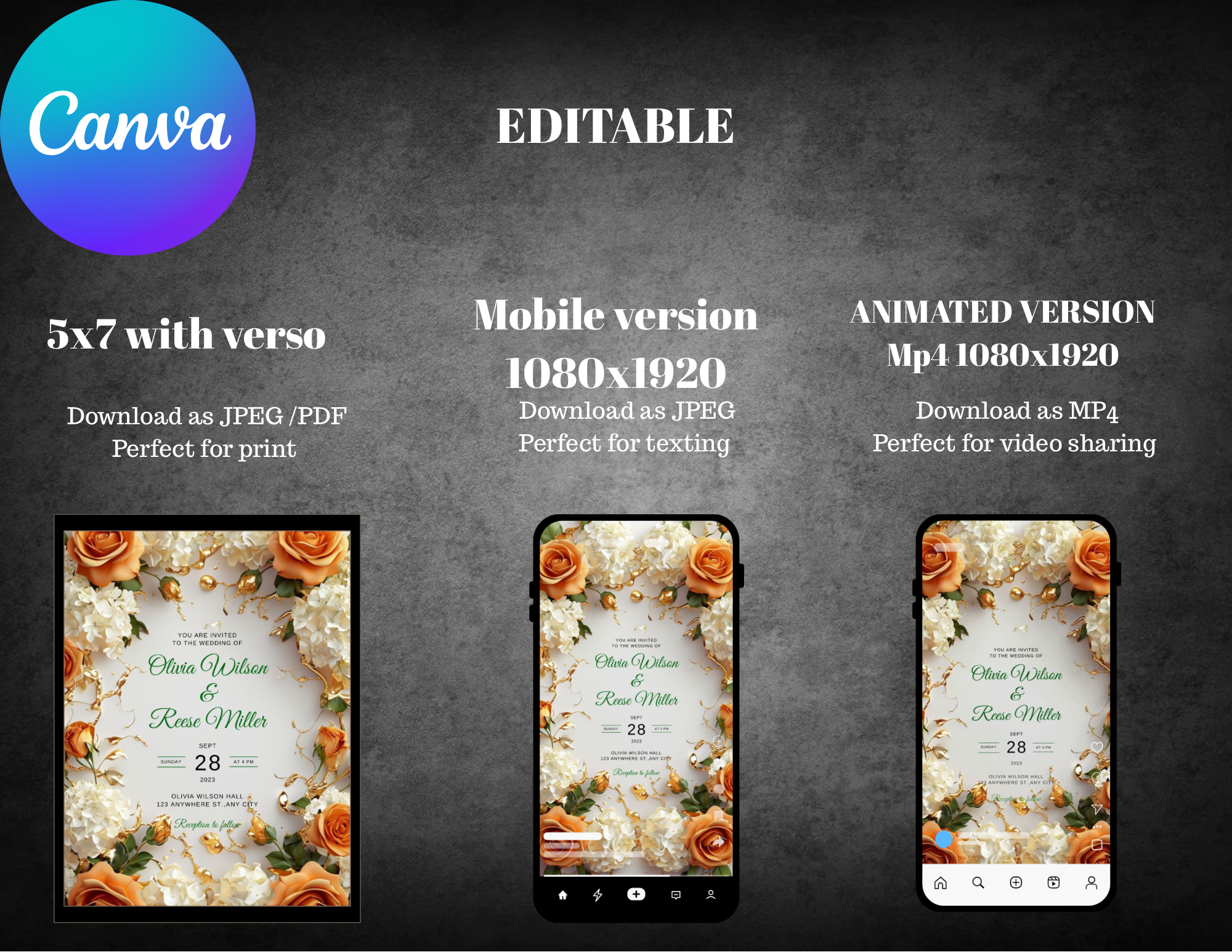 Editable Digital Wedding Invitation | Printable 5x7 + Mobile & Animated Invite | RSVP Included | Instant Download