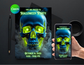 Neon Skull Halloween Party Invitation, Editable Canva Template, Printable Mobile Halloween Invite