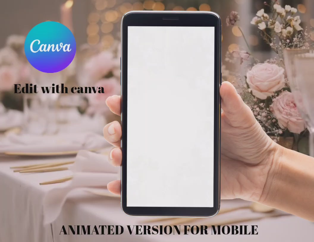 Blue Floral Digital Wedding Invitation | Printable 5x7, Mobile & Animated Invite | Editable Canva Template with RSVP