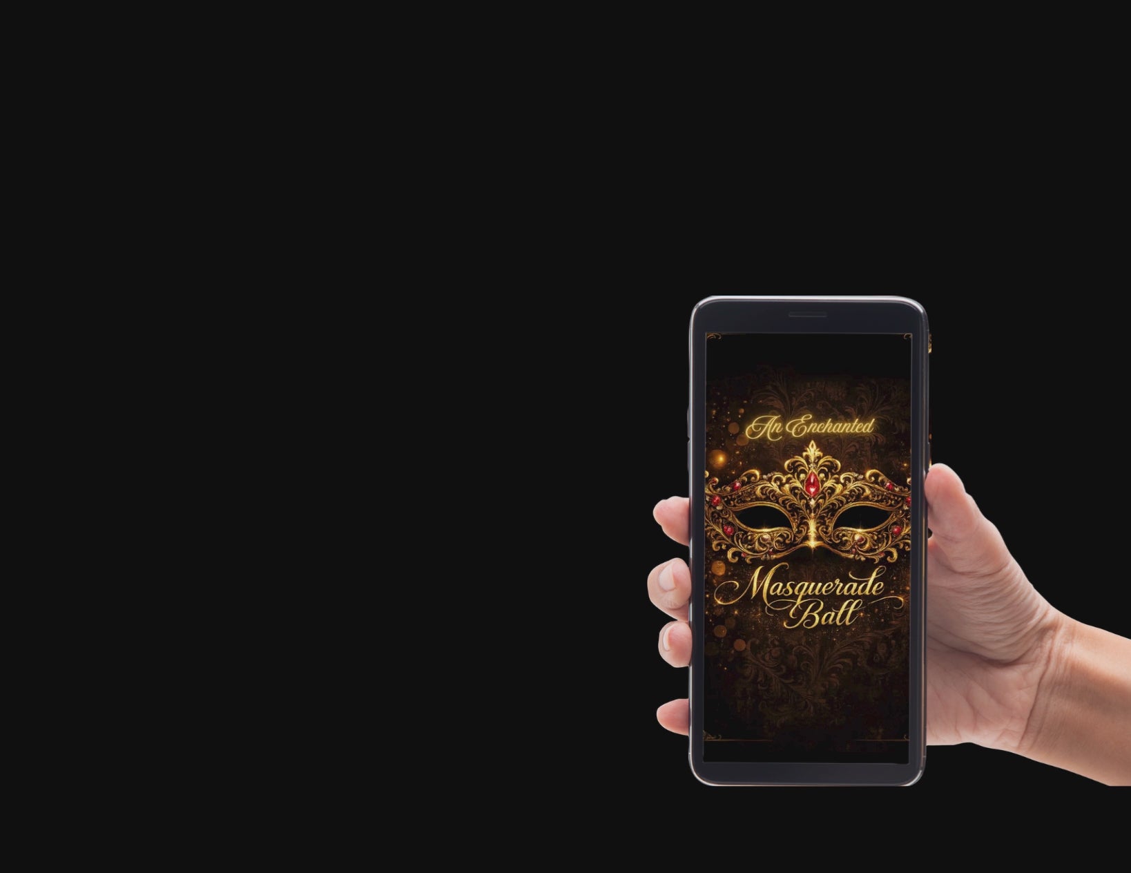 mobile masquerade invitation with a gold mask