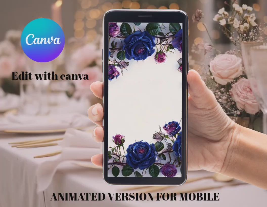 Purple & Navy Floral Digital Wedding Invitation | Printable 5x7, Mobile & Animated Invite | Editable Canva Template with RSVP