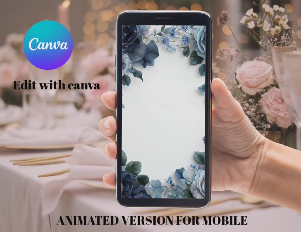 Blue Rose Digital Wedding Invitation – Printable 5x7 + Mobile & Animated 1080x1920 Version