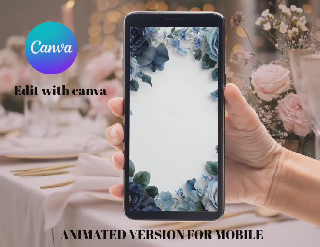 Blue Rose Digital Wedding Invitation – Printable 5x7 + Mobile & Animated 1080x1920 Version