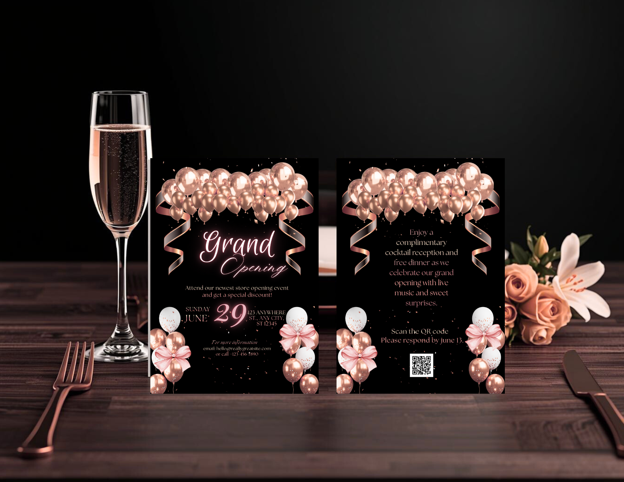 Rose Gold Grand Opening Invitation Template | Luxury Editable Canva Invite | Printable 5x7 + Mobile Invitation | Business Opening Announcement