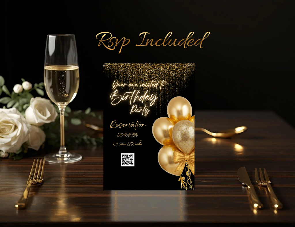 Black and Gold Birthday Invitation Template | Elegant Canva Invite | Printable 5x7 + Mobile + Animated Invitation | Luxury Birthday Party Invite