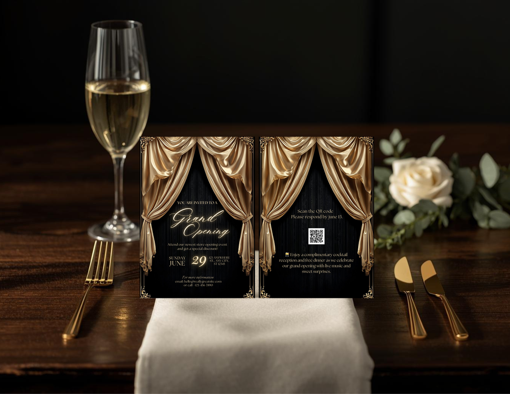 Black and Gold Grand Opening Invitation Template | Luxury Business Event Invite | Editable Canva Invitation | Printable 5x7 + Mobile Version