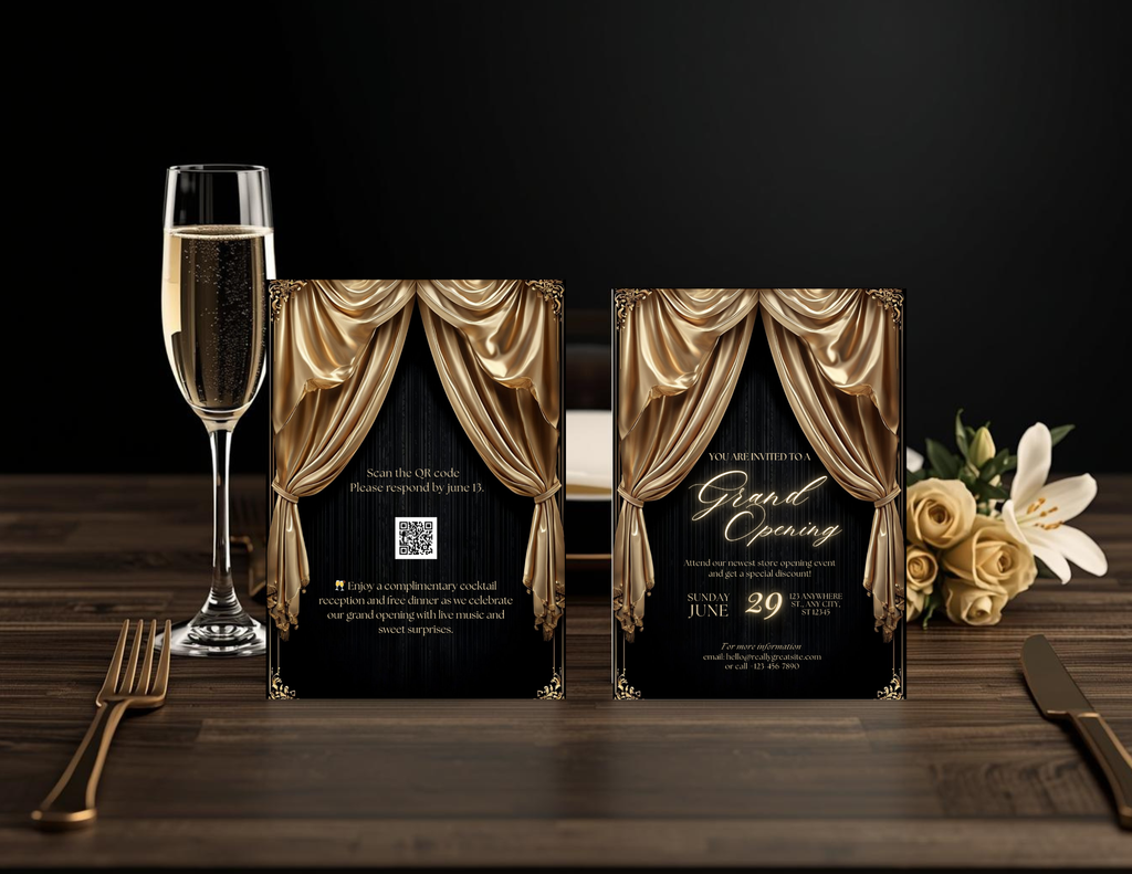 Black and Gold Grand Opening Invitation Template | Luxury Business Event Invite | Editable Canva Invitation | Printable 5x7 + Mobile Version