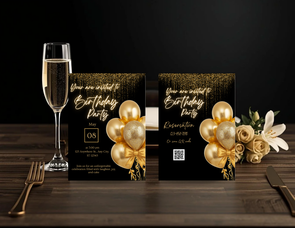 Black and Gold Birthday Invitation Template | Elegant Canva Invite | Printable 5x7 + Mobile + Animated Invitation | Luxury Birthday Party Invite