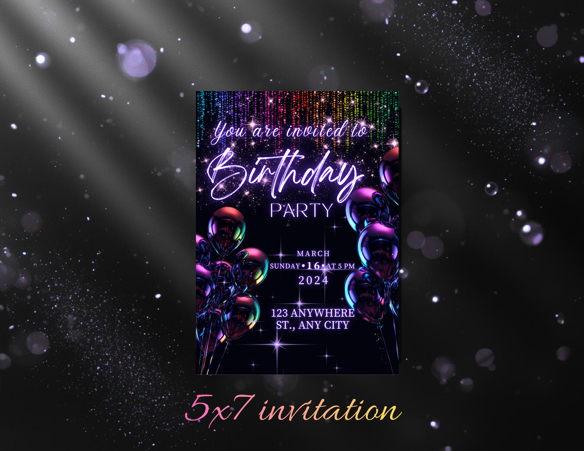 Neon Birthday Invitation Template | Editable Canva Invite | Printable 5x7 + Mobile 1080x1920 + Animated Invitation | Birthday Party Invite