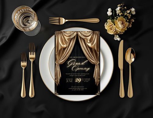 Black and Gold Grand Opening Invitation Template | Luxury Business Event Invite | Editable Canva Invitation | Printable 5x7 + Mobile Version