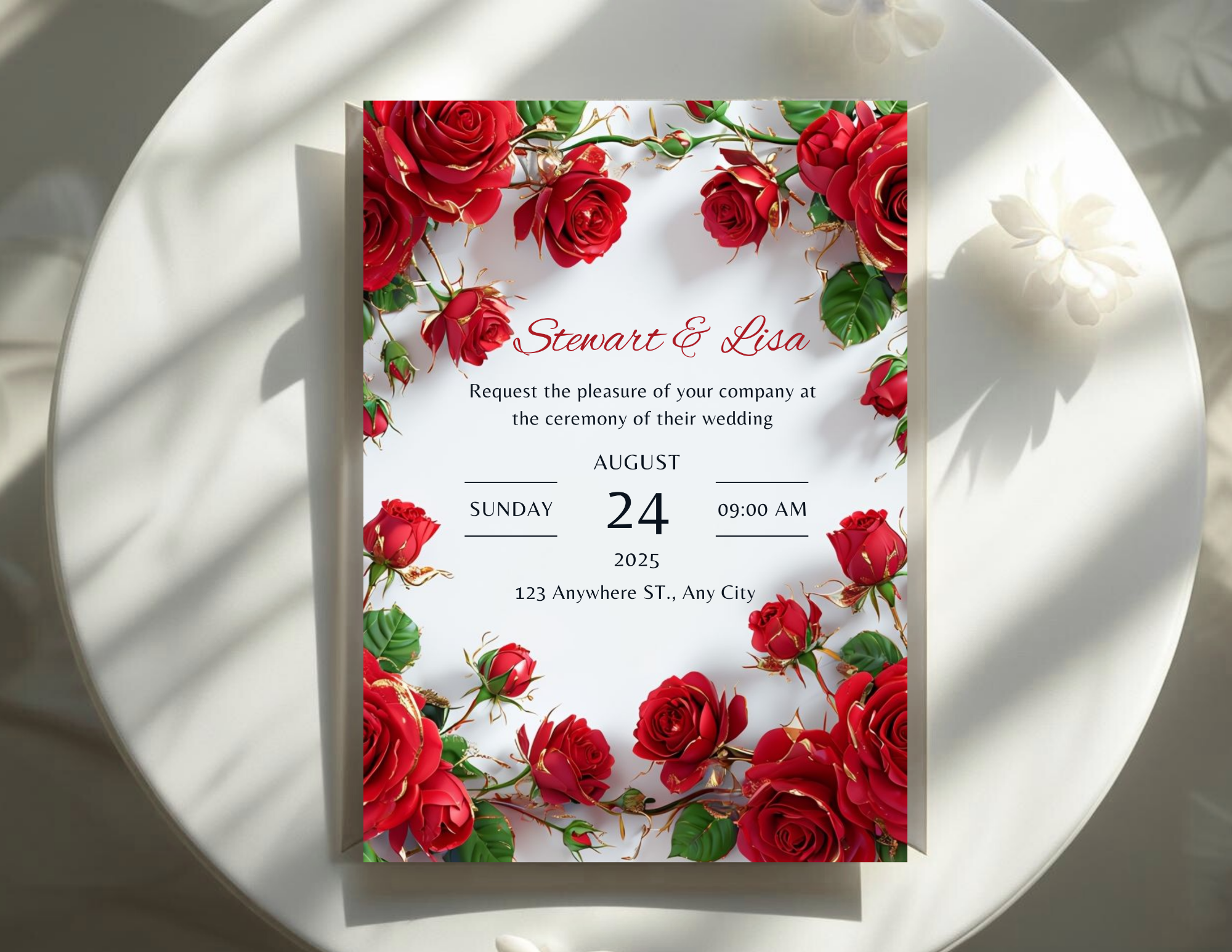 Red Rose Wedding Invitation Bundle, Animated Wedding Invite Canva Template, Printable 5x7, Mobile Invite 1080x1920, RSVP Card