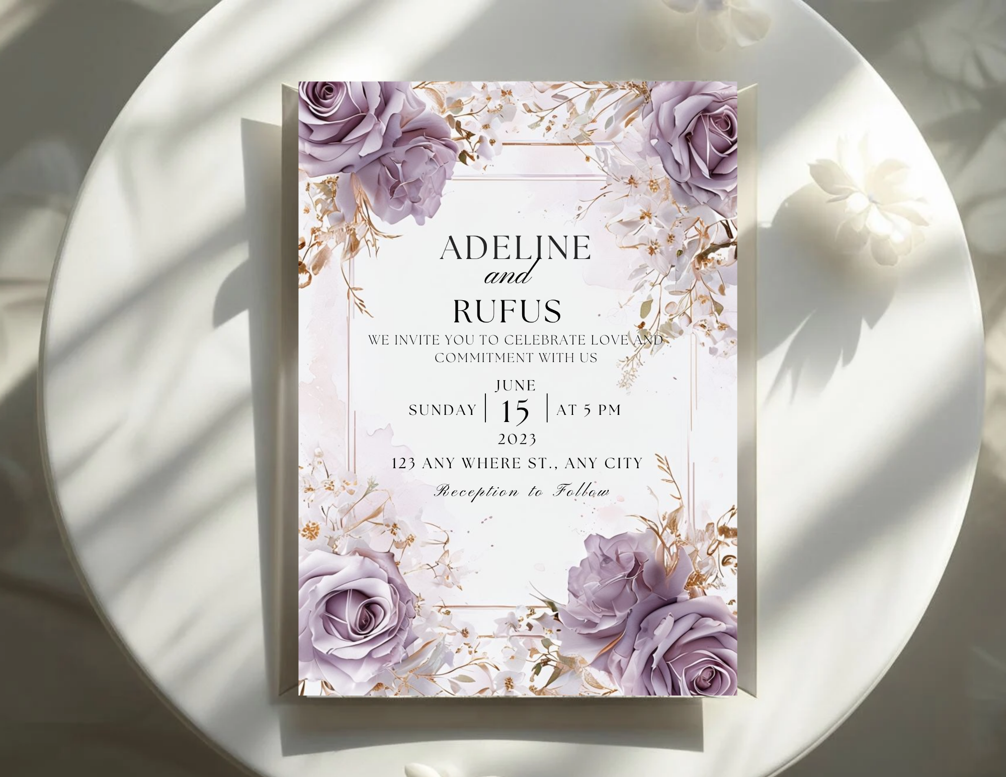 Lilas Rose Digital Wedding Invitation | Blush Pink Floral Invite | Printable 5x7, Mobile 1080x1920 Static & Animated Version