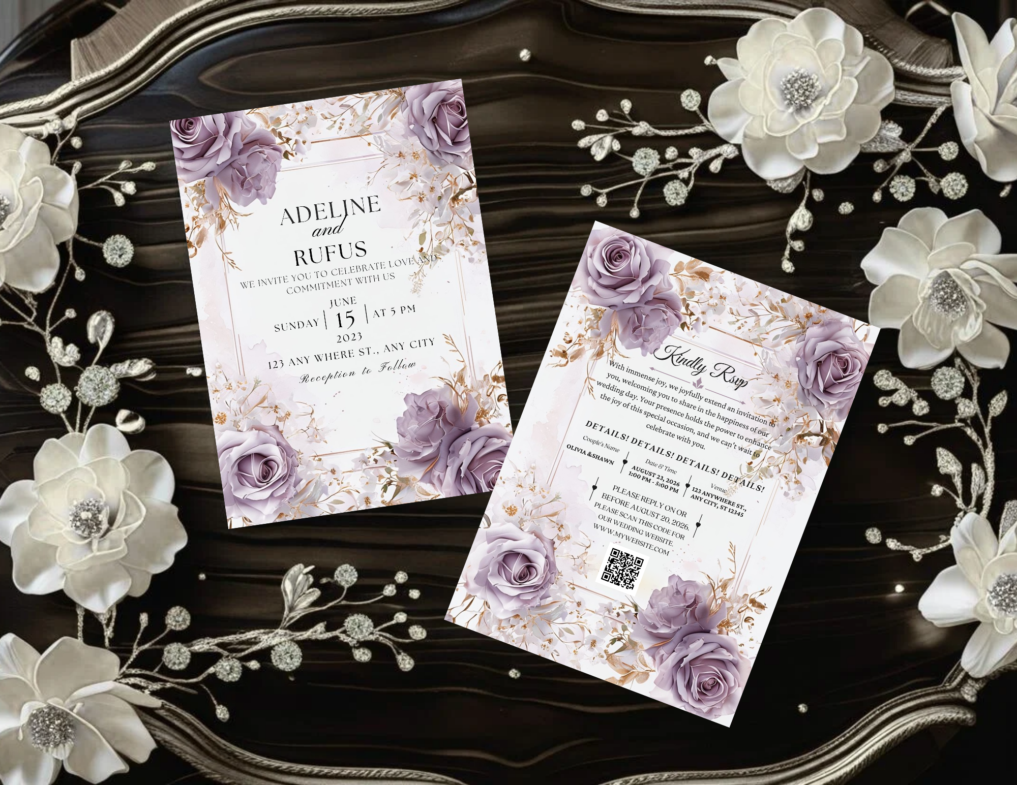 Lilas Rose Digital Wedding Invitation | Blush Pink Floral Invite | Printable 5x7, Mobile 1080x1920 Static & Animated Version