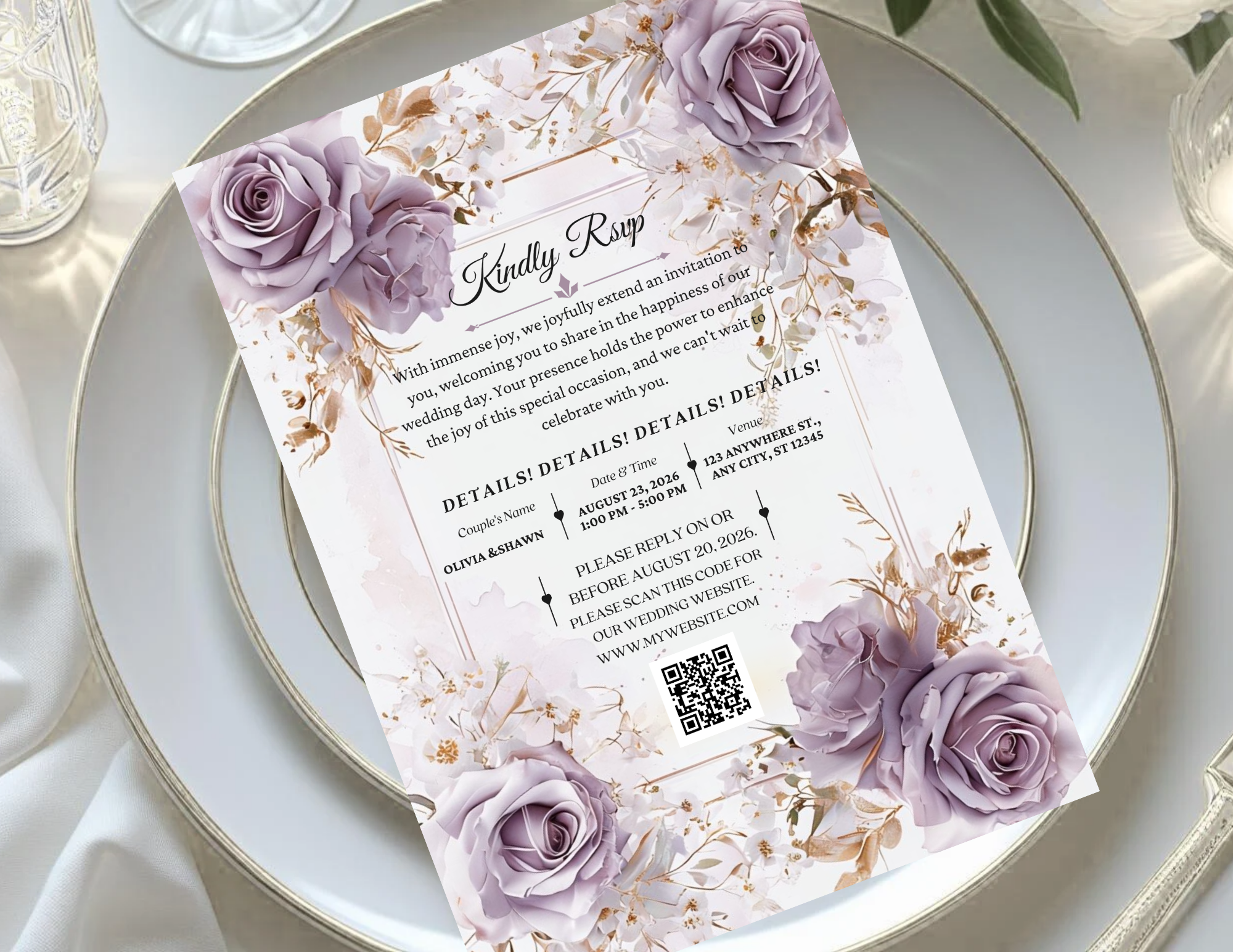 Lilas Rose Digital Wedding Invitation | Blush Pink Floral Invite | Printable 5x7, Mobile 1080x1920 Static & Animated Version