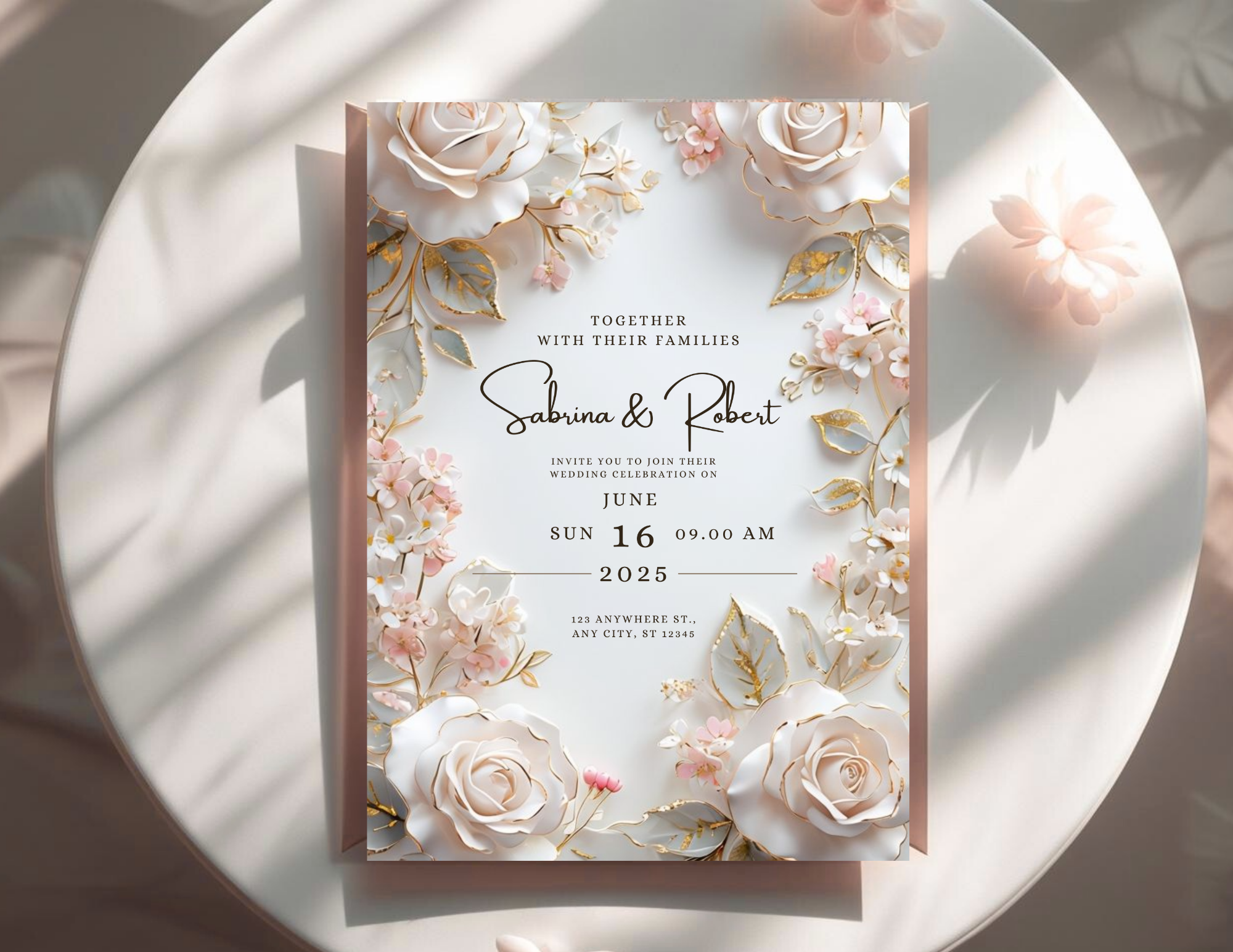 Luxury Blush & Gold Floral Wedding Invitation Template | Editable Canva Wedding Invite | Printable 5x7 + Mobile Version