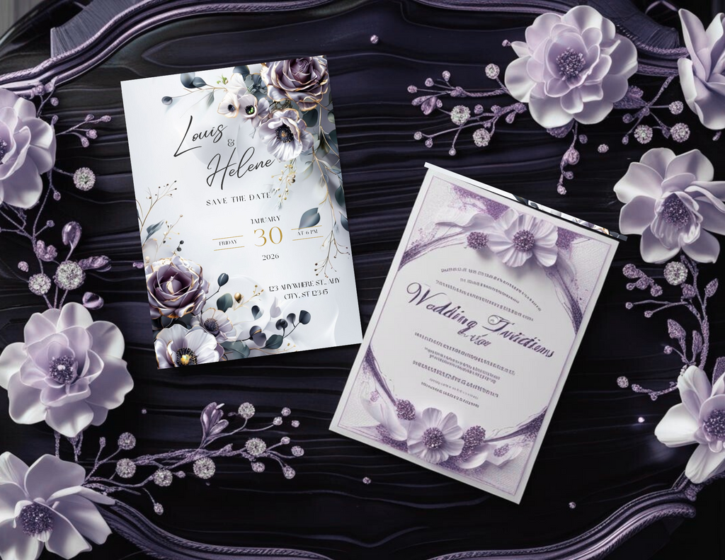 Lavender Floral Wedding Invitation Template, Editable Canva Save the Date, Elegant Purple Wedding Invite, Printable & Mobile Digital Download