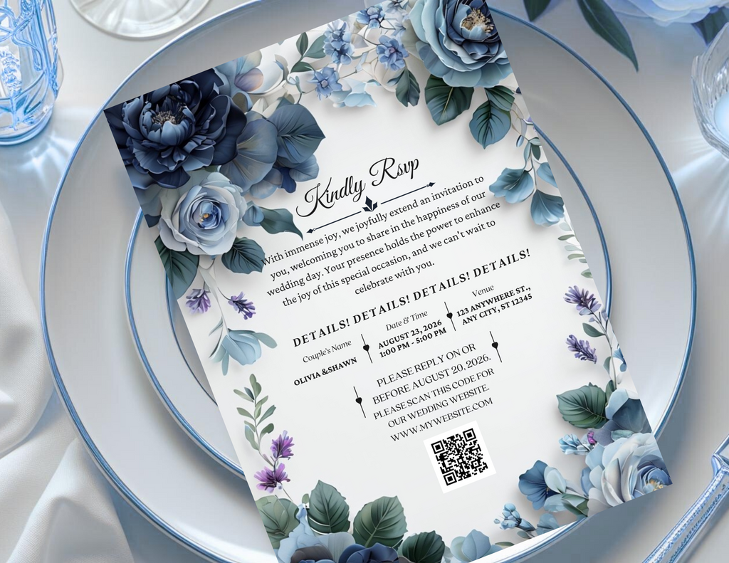 Blue Rose Digital Wedding Invitation – Printable 5x7 + Mobile & Animated 1080x1920 Version