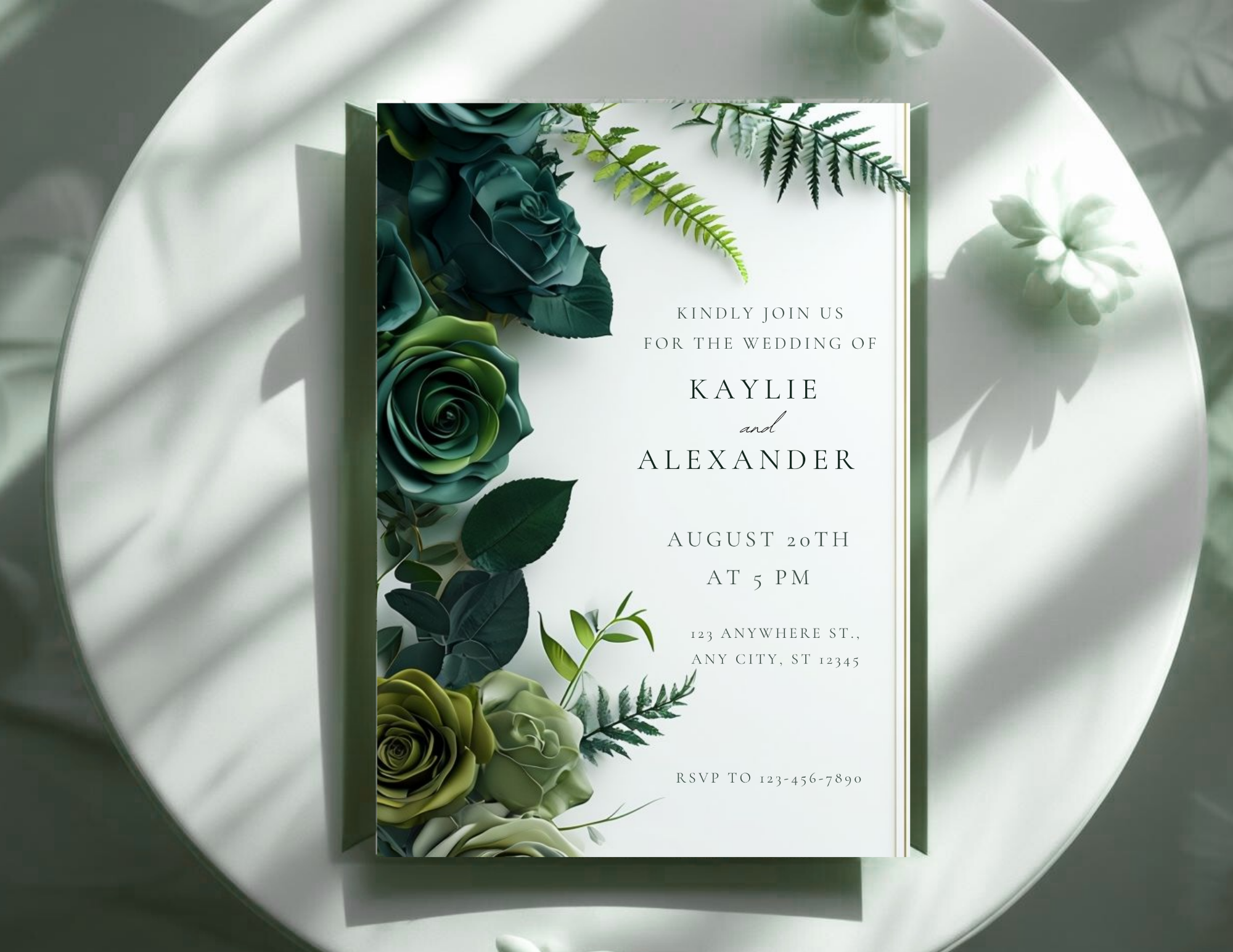 Dark Green Floral Digital Wedding Invitation – Printable 5x7 + Mobile & Animated 1080x1920 Version