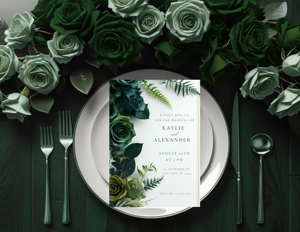 Dark Green Floral Digital Wedding Invitation – Printable 5x7 + Mobile & Animated 1080x1920 Version